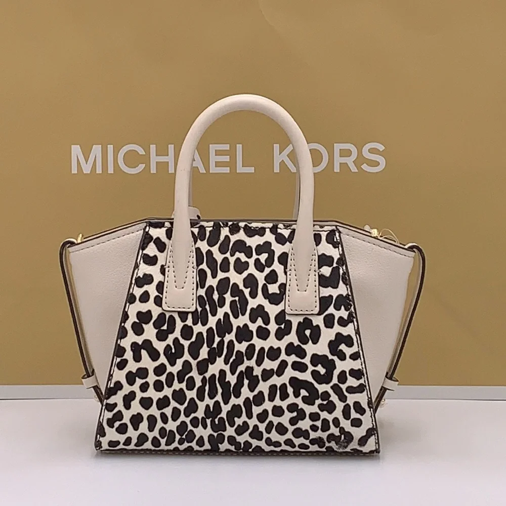 Avril Extra-Small Cheetah Print Calf Hair and Leather Satchel Light Cream multi